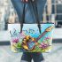 cute bee and music notes with electric guitar Leather Tote Bag