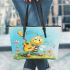 cute bee and music notes with electric guitar Leather Tote Bag