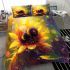 Cute bee sits on the petal of a sunflower bedding set