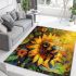 Cute bee sits on the petal of a sunflower area rugs carpet