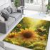 Cute bee sits on the petals of sunflowers area rugs carpet