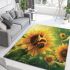 Cute bee sits on the petals of sunflowers area rugs carpet