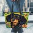 Cute black and tan dachshund among spring flowers with butterflies leather tote bag