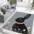 Cute black rabbit with pink collar area rugs carpet