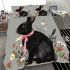 Cute black rabbit with pink collar bedding set