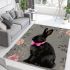 Cute black rabbit with pink collar area rugs carpet