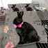 Cute black rabbit with pink collar bedding set