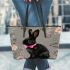 Cute black rabbit with pink collar leather tote bag
