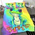 Cute blue and green striped frog bedding set