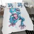 Cute blue and pink colored alien frog with big eyes bedding set