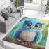 Cute blue owl with big eyes cartoon style area rugs carpet