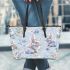 Cute bunny and flowers leather tote bag