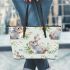 Cute bunny and flowers leather tote bag