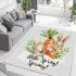 Cute bunny sitting on top of an carrot hello spring area rugs carpet