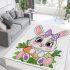 Cute bunny with big eyes and a purple bow area rugs carpet