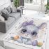 Cute bunny with big eyes and a purple bow area rugs carpet