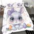 Cute bunny with big eyes and a purple bow bedding set