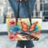 cute butterfly and music notes with piano Leather Tote Bag