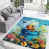 Cute cartoon baby bee sitting in a blue bucket area rugs carpet