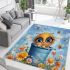 Cute cartoon baby bee sitting in a blue bucket area rugs carpet