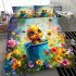 Cute cartoon baby bee sitting in a blue bucket bedding set