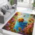 Cute cartoon baby bee sitting in a blue bucket area rugs carpet