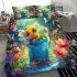 Cute cartoon baby bee sitting in a blue bucket bedding set