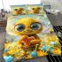 Cute cartoon baby bee with big eyes holding a heart bedding set