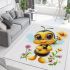 Cute cartoon bee holding flowers area rugs carpet