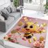 Cute cartoon bee holding flowers and a honeycomb area rugs carpet