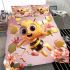 Cute cartoon bee holding flowers and a honeycomb bedding set
