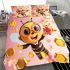 Cute cartoon bee holding flowers and a honeycomb bedding set