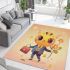 Cute cartoon bee holding flowers and a honeycomb area rugs carpet