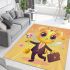 Cute cartoon bee holding flowers and a honeycomb area rugs carpet