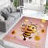 Cute cartoon bee holding flowers and a honeycomb area rugs carpet