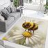 Cute cartoon bee sitting on top of a daisy flower against area rugs carpet