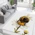 Cute cartoon bee sitting on top of a daisy flower against area rugs carpet