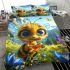 Cute cartoon bee with big eyes holding a heart shaped honey bedding set