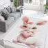 Cute cartoon bunny with a pink bow holding a heart area rugs carpet