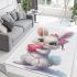 Cute cartoon bunny with a pink bow holding a heart area rugs carpet