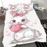 Cute cartoon bunny with a pink bow holding a heart bedding set