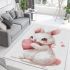 Cute cartoon bunny with a pink bow holding a heart area rugs carpet