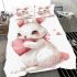 Cute cartoon bunny with a pink bow holding a heart bedding set