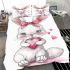 Cute cartoon bunny with a pink bow holding a heart bedding set