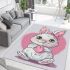 Cute cartoon bunny with a pink bow holding a heart area rugs carpet