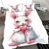 Cute cartoon bunny with a pink bow holding a heart bedding set