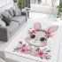 Cute cartoon bunny with big eyes and flowers area rugs carpet