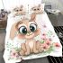 Cute cartoon bunny with big eyes and flowers bedding set