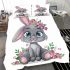 Cute cartoon bunny with big eyes and flowers bedding set