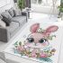 Cute cartoon bunny with big eyes and flowers area rugs carpet